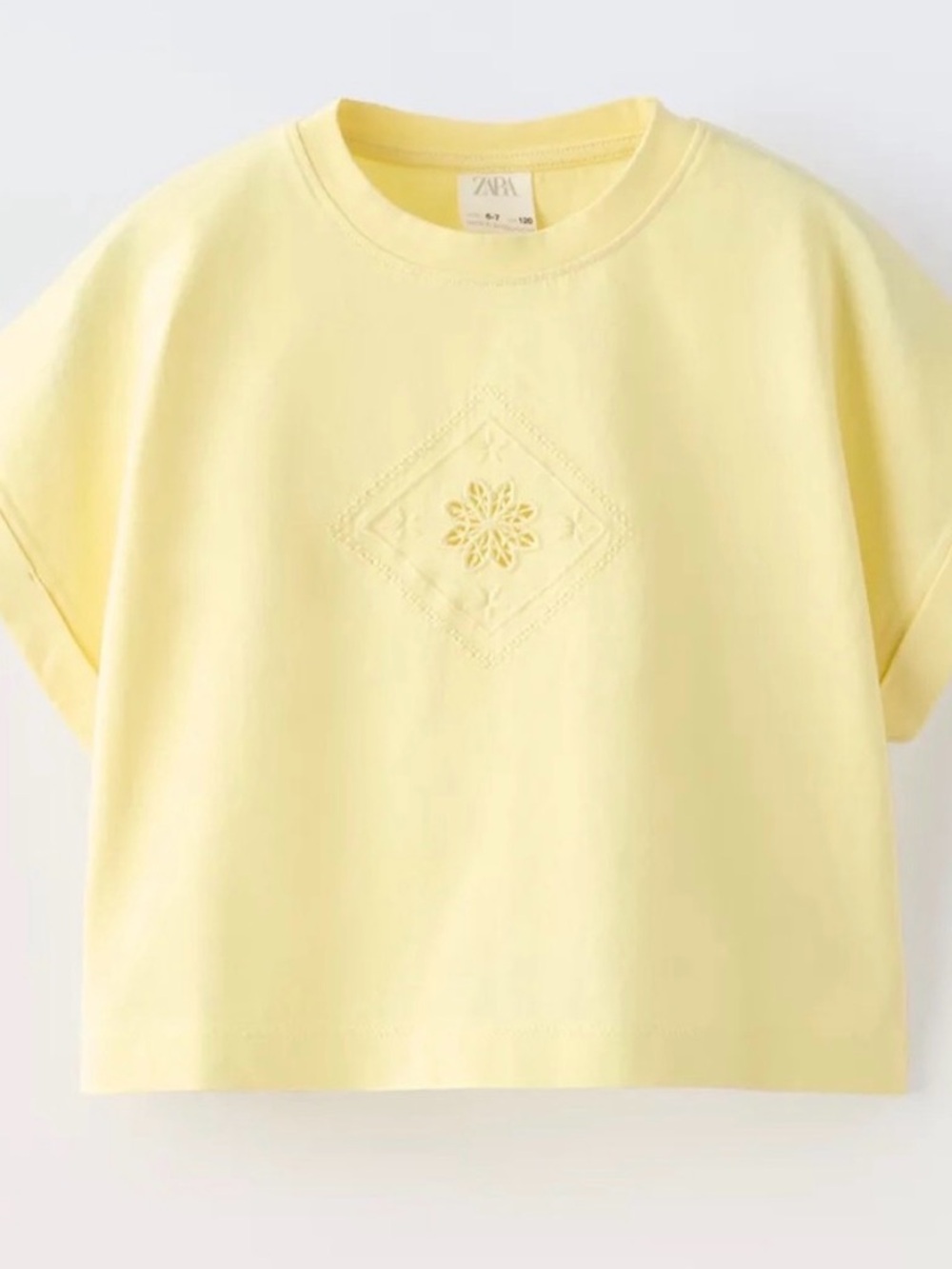 Zara Kids  100% cotton Yellow Embroidered Short crop Sleeve Top